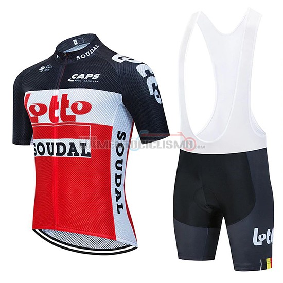 Abbigliamento Ciclismo Lotto Soudal Manica Corta 2020 Nero Rosso Bianco